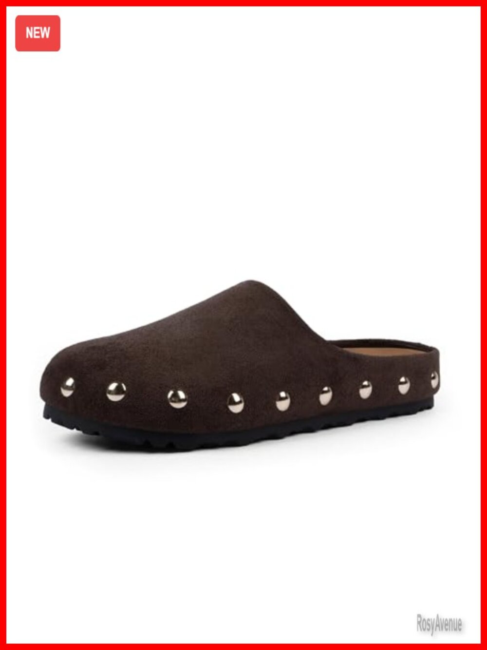 Women's Faux Suede Studded Mules Clogs Slip On Round Toe Comfortable Footbed